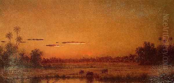 Sunset With Group Of Palms by Martin Johnson Heade