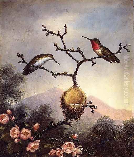 Ruby Throats With Apple Blossoms Oil Painting by Martin Johnson Heade