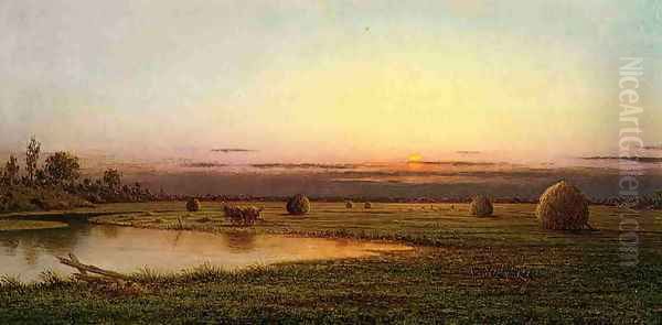 Sunset On The Rowley Marshes Oil Painting by Martin Johnson Heade