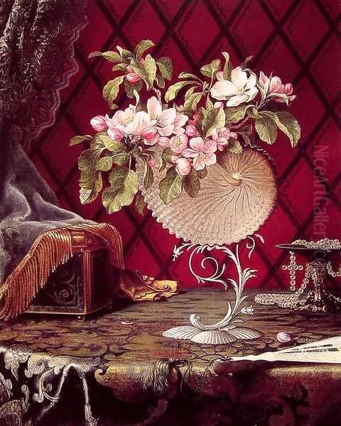 Still Life with Apple Blossoms in a Nautilus Shell Oil Painting by Martin Johnson Heade