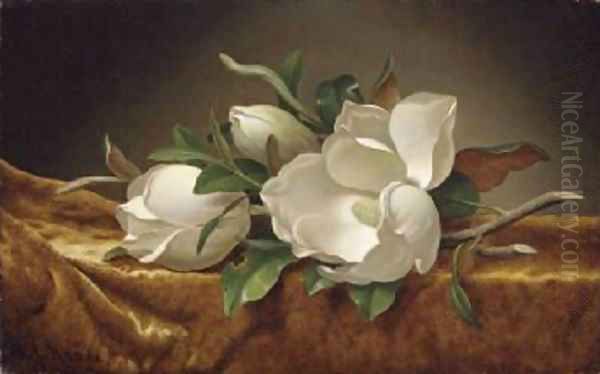 Magnolias on Gold Velvet Cloth 1888 Oil Painting by Martin Johnson Heade