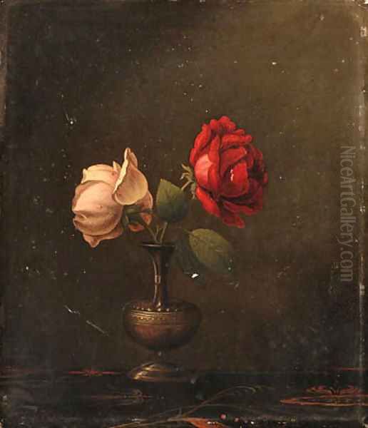 Still Life with Red and Pink Roses Oil Painting by Martin Johnson Heade