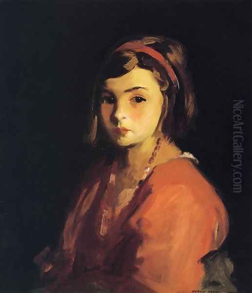 Agnes In Red (Agnes Schleicher) Oil Painting by Robert Henri