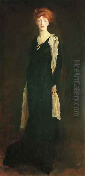 O in Black with Scarf (or Marjorie Organ Henri) Oil Painting by Robert Henri