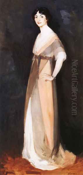 Girl In Rose And Gray Miss Carmel White Oil Painting by Robert Henri