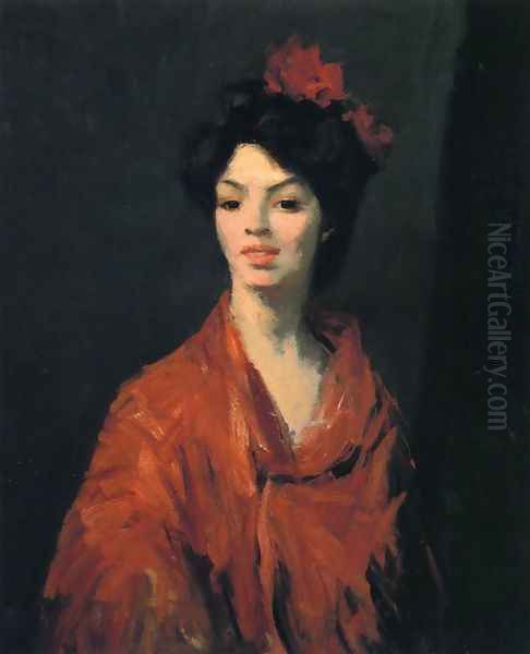 Spanish Woman In A Red Shawl Oil Painting by Robert Henri