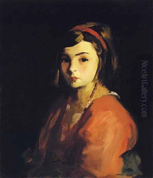 Little Girl In Red Aka Agnes In Red Oil Painting by Robert Henri