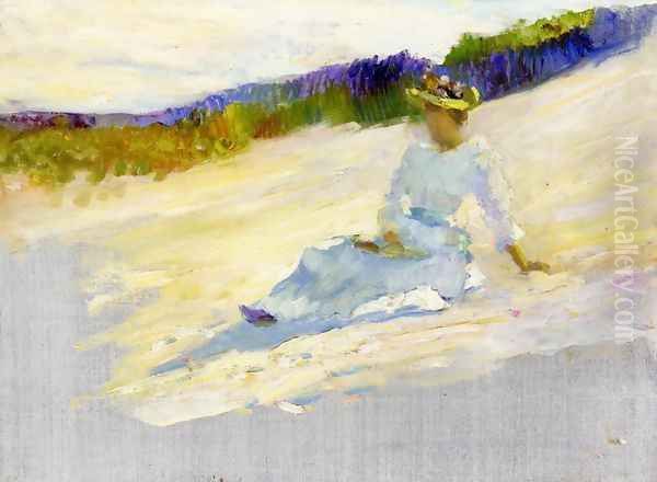 Sunlight Girl On Beach Avalon Oil Painting by Robert Henri