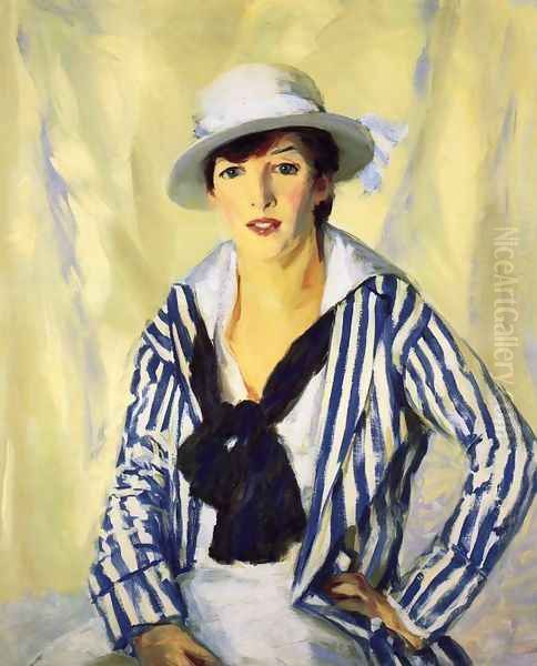 Viv In Blue Stripe Oil Painting by Robert Henri