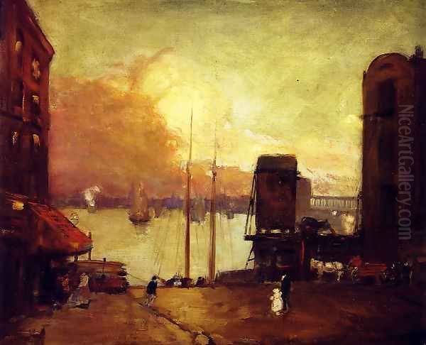 Cumulus Clouds, East River Oil Painting by Robert Henri