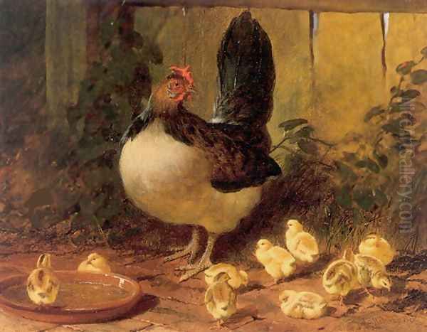 The Proud Mother Hen and Chicks 1852 Oil Painting by John Frederick Herring Snr