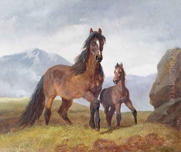 A Welsh Mountain Mare and Foal, 1854 Oil Painting by John Frederick Herring Snr