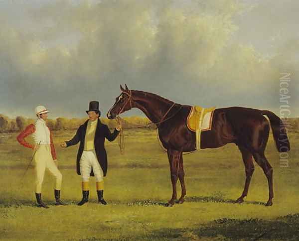 'Euclid' with his Jockey Conolly and Trainer Pettit Oil Painting by John Frederick Herring Snr