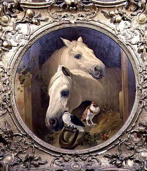 Horses by a Stable Door Oil Painting by John Frederick Herring Snr