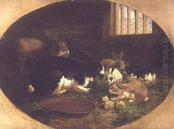 The Rabbit Hutch Oil Painting by John Frederick Herring Snr