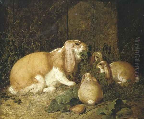 Lop Eared Rabbits 1860 Oil Painting by John Frederick Herring Snr