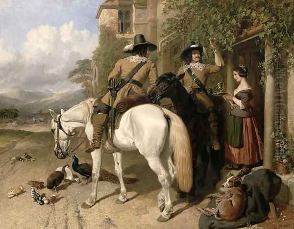 Cavaliers taking refreshments outside an Inn Oil Painting by John Frederick Herring Snr