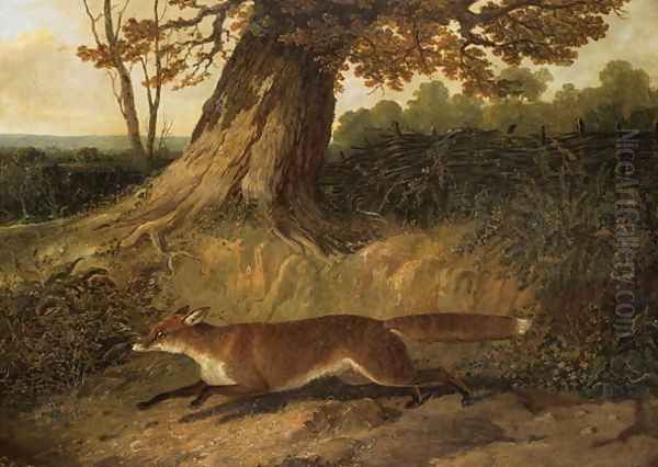 Fox on the run Oil Painting by John Frederick Herring Snr