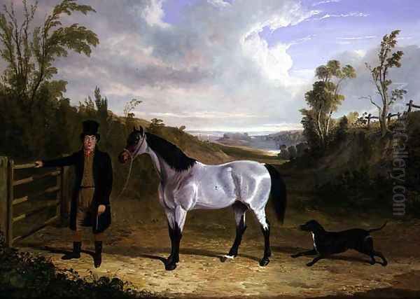 Benjamin Smith's Groom Leslie, with favourite hunter 'Avondale' in a landscape Oil Painting by John Frederick Herring Snr