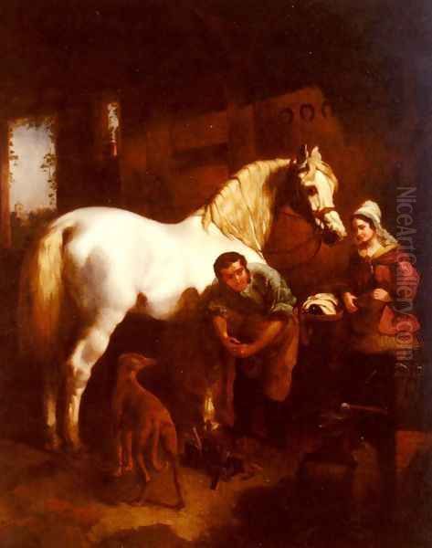 The Village Blacksmith Oil Painting by John Frederick Herring Snr