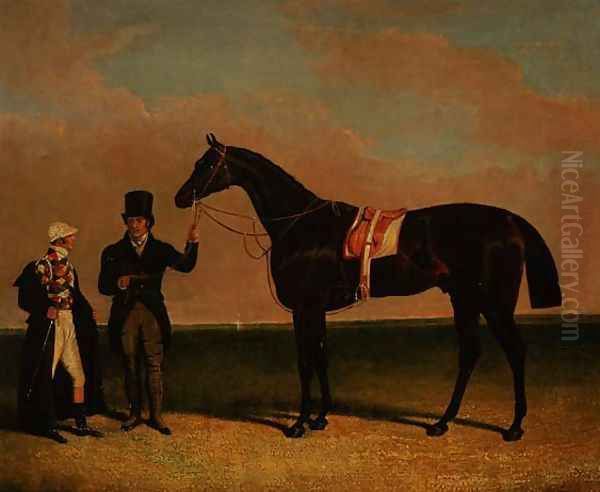 Mr Richard Watts' 'Rockingham' held by his trainer Forth with jockey Sam Darling, winner of the St. Leger 1833 and the Goodwood Cup, 1835 Oil Painting by John Frederick Herring Snr