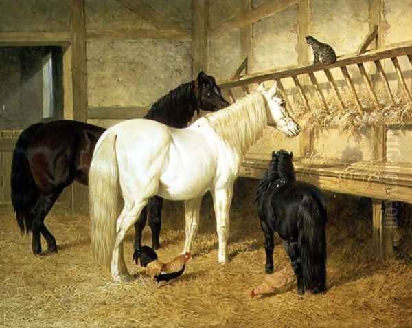 Ponies at the Manger Oil Painting by John Frederick Herring Snr