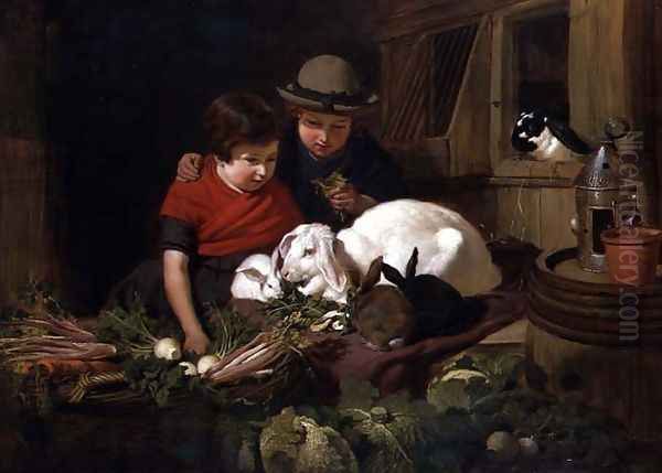 Rabbit Fanciers Oil Painting by John Frederick Herring Snr