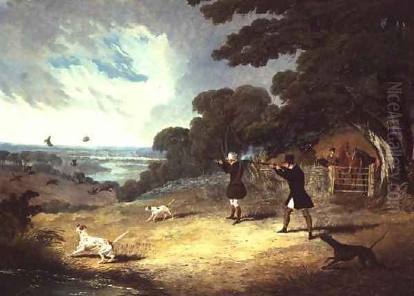 Partridge shooting at Six Mile Bottom Oil Painting by John Frederick Herring Snr