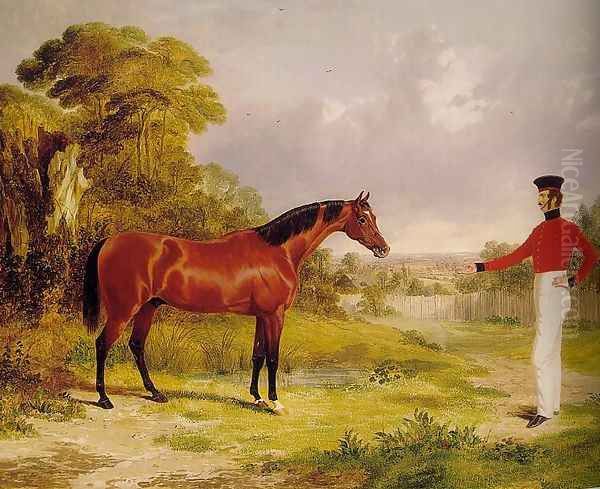 A Soldier with an Officer's Charger 1839 Oil Painting by John Frederick Herring Snr