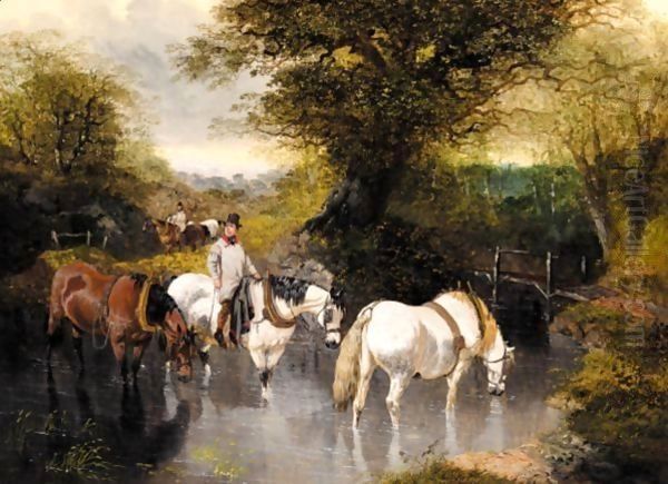 At the Ford Oil Painting by John Frederick Herring Snr