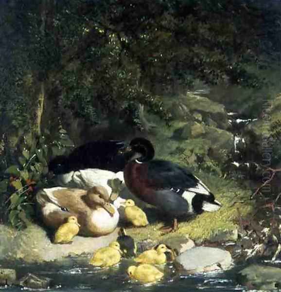 Ducks and Ducklings (2) Oil Painting by John Frederick Herring Snr