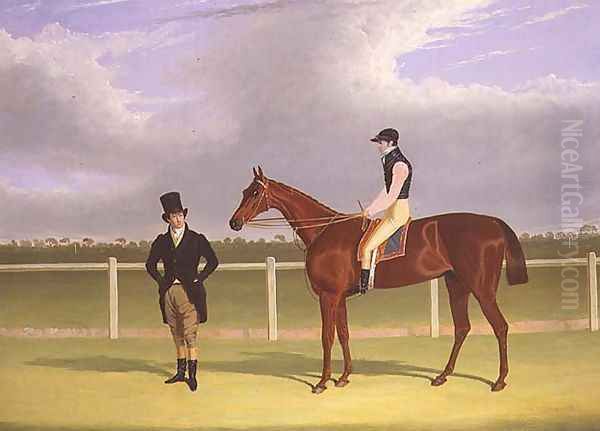 The Hon. E. Petre's 'Rowton', winner of the St. Leger with Bill Scott up, 1829 Oil Painting by John Frederick Herring Snr