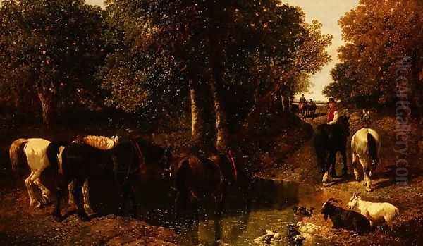 Crossing the Stream, 1840 Oil Painting by John Frederick Herring Snr