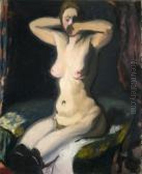 Portrait De Mathilde Richard Ou Nu Aux Bas Bleus Oil Painting by Louis Anquetin