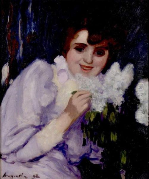 Femme Au Lilas Oil Painting by Louis Anquetin