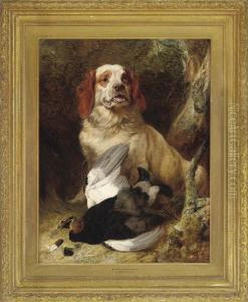 Spaniel And Blackcock Oil Painting by Richard Ansdell