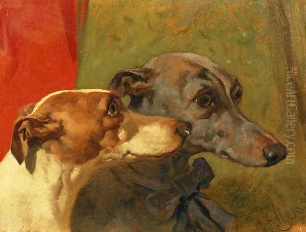 The Greyhounds 'Charley' and 'Jimmy' in an Interior Oil Painting by John Frederick Herring Snr