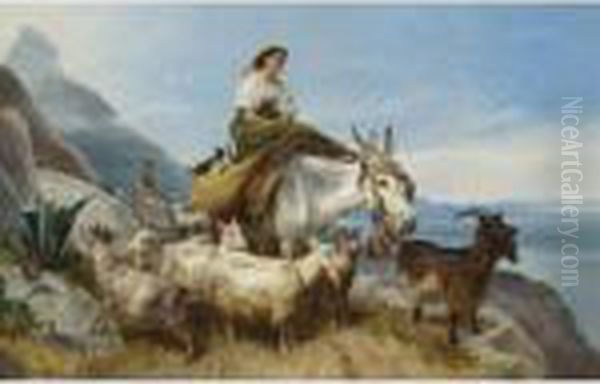 Goatherd On The Rock Of Gibralter Oil Painting by Richard Ansdell