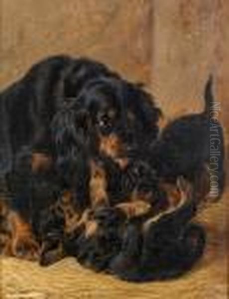 A Family Of Gordon Setters Oil Painting by Richard Ansdell