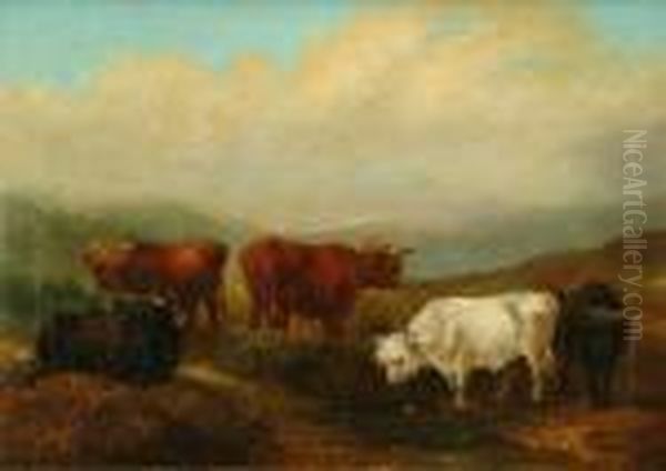 Scotch Cattle Oil Painting by Richard Ansdell