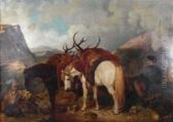 After The Hunt Oil Painting by Richard Ansdell