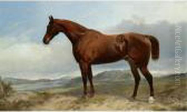 A Chestnut Hunter In A Landscape Oil Painting by Richard Ansdell