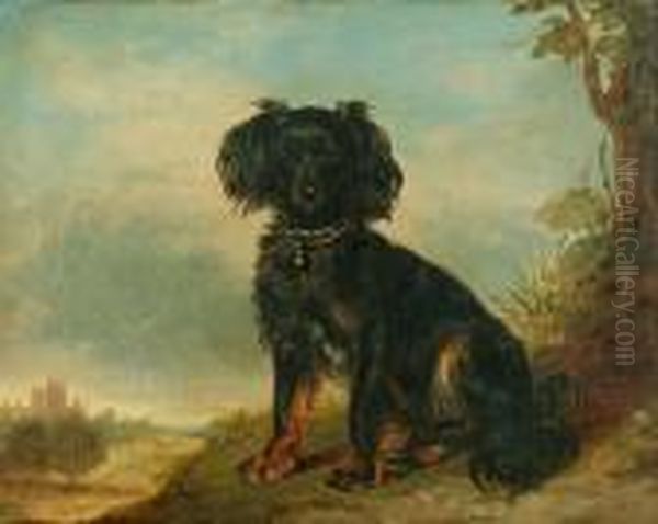 Circle Of Richard Ansdell (mid 19th Century) 
A Cavalier King Charles Spaniel Before A Landscape Oil Painting by Richard Ansdell