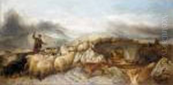 Collecting Sheep For Clipping In The Highlands Oil Painting by Richard Ansdell