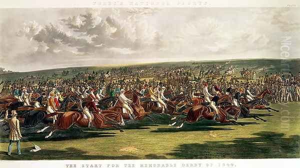 The Start of the Memorable Derby of 1844, engraved by Charles Hunt (1803-77) Oil Painting by John Frederick Herring Snr