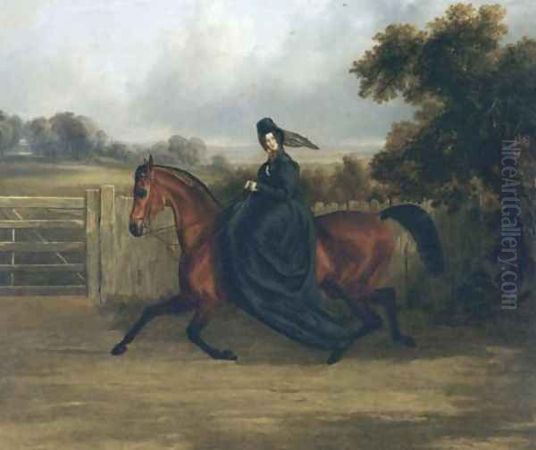 Lady Rush Out Riding Sidesaddle 1843 Oil Painting by John Frederick Herring Snr