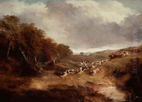 The Cambridgeshire Hunt: Full Cry, 1845 Oil Painting by John Frederick Herring Snr