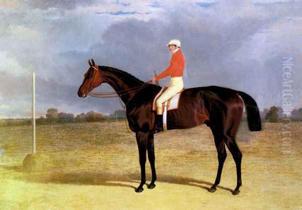 A Dark Bay Racehorse with Patrick Connolly Up Oil Painting by John Frederick Herring Snr