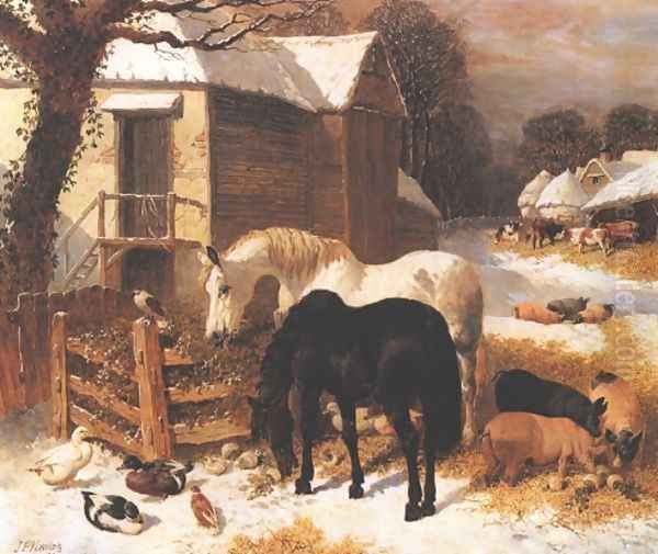 Barnyard In Winter Oil Painting by John Frederick Herring Snr