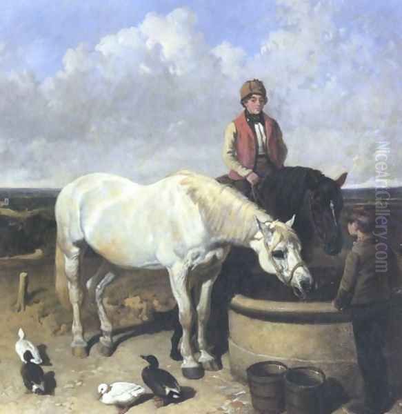 Horses Rider And Stable Hand 1849 Oil Painting by John Frederick Herring Snr